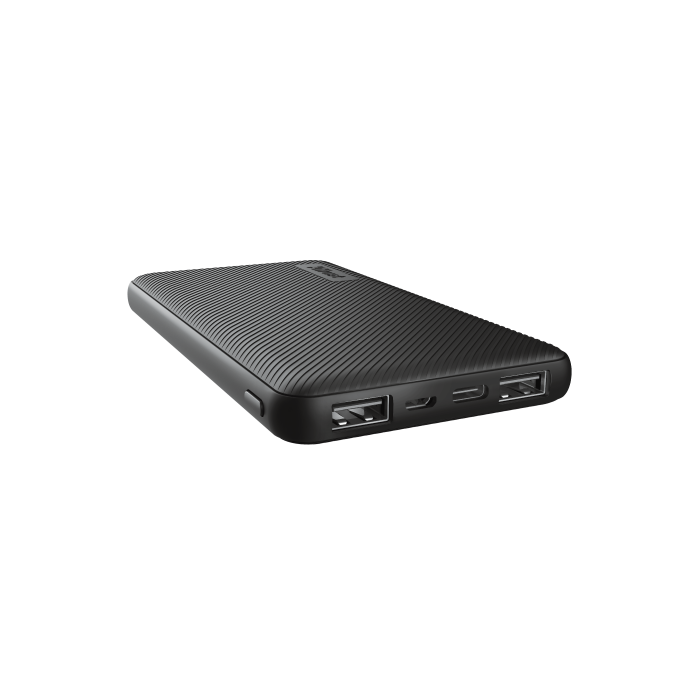 Trust 24678 Powerbank Batería Externa Portátil Ultrafina 10000mAh, 15W Carga Rápida con 3 Puertos (2x USB-A, 1x USB-C) para 3 Dispositivos Simultáneos - Negra
