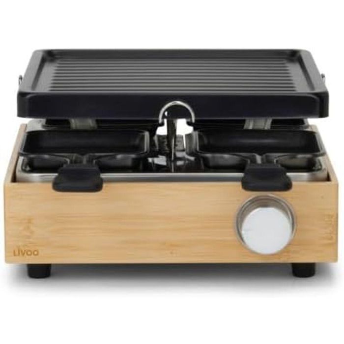 Livoo DOC311 Raclette para 4 personas, 800W, bandeja grill antiadherente extraíble, termostato regulable 9