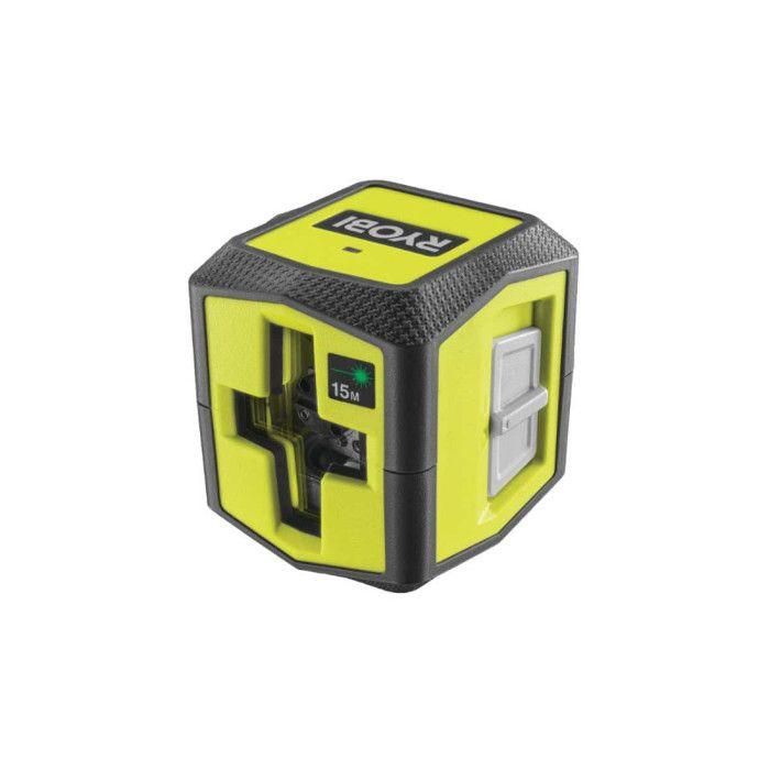 Ryobi RYO4892210188427 Láser de Cruz Verde Rango 15 m, Precisión +/- 0.5 mm, con Alicates de Fijación y 2 Baterías