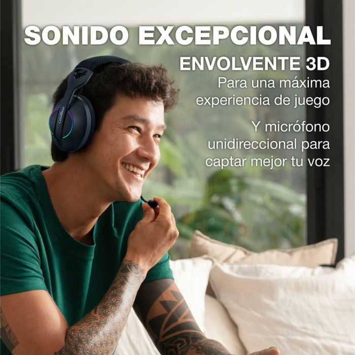 Coolbox Auriculares WB01 Inalámbricos Bluetooth 5.4 con Micrófono Extraíble y RGB - Blanco 6