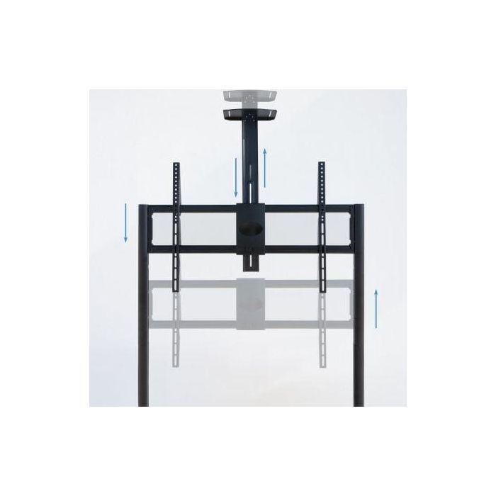 TooQ FS20208M-B Soporte de Suelo Móvil con Ruedas para TV 55-100", hasta 120kg. Altura Ajustable, Bandejas, Gestión de Cables, Acero Negro. 2