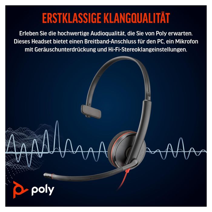 HP Auriculares Poly Blackwire C3210 Monoaural USB-C/A Negro para Business/Everyday