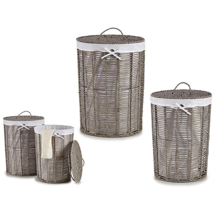 Set 2 Pongotodo Redondo Gris Kipit 44x56x44 cm, Tela y Mimbre