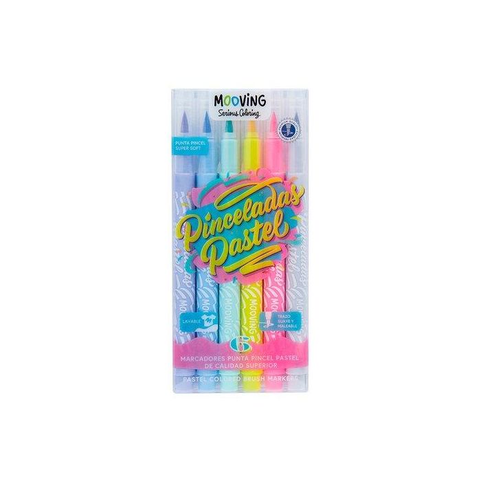 Rotulador Fibra Mooving Punta Pincel Pastel Estuche De 6