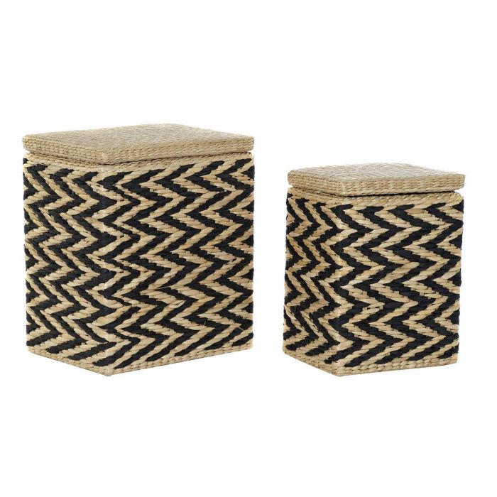 DKD Home Decor Cesto para Ropa Sucia Colonial, de Fibra de Poliéster, Colores Negro y Natural, 32x43x50.5 cm, Set de 2 Unidades DKD Home Decor Cesto para Ropa Sucia Colonial, de Fibra de Poliéster, Colores Negro y Natural, 32x43x50.5 cm, Set de 2 Unidades