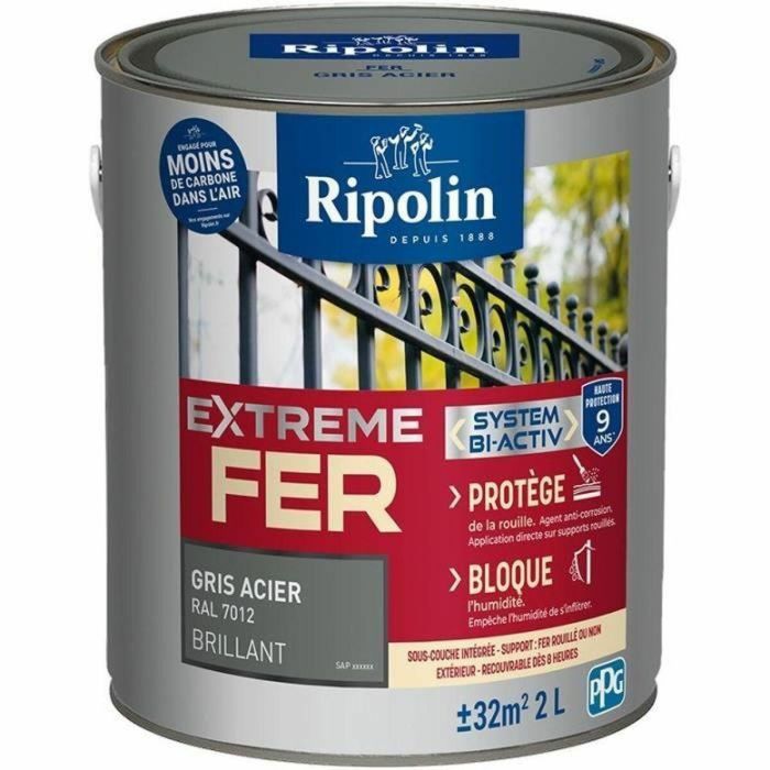 Ripolin RIP3174269077916 Gris Acero Hierro Extremo RAL 7012 Brillante 2 L Ripolin RIP3174269077916 Gris Acero Hierro Extremo RAL 7012 Brillante 2 L