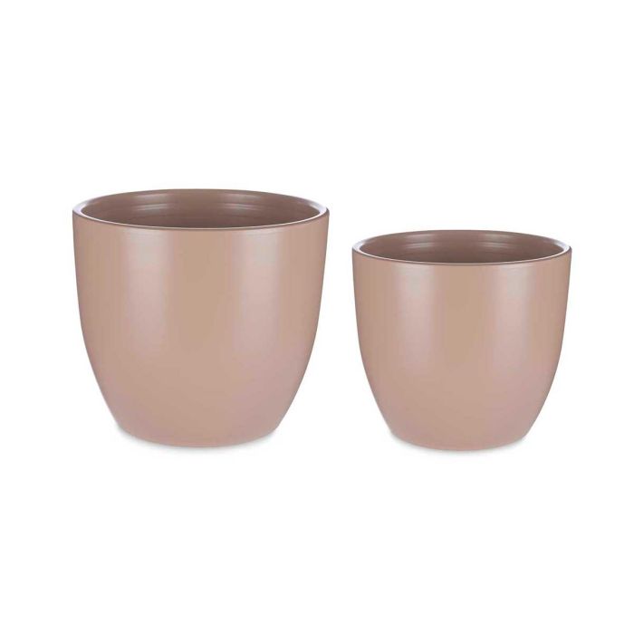 Set 2 Macetas Cerámica Abombada Ibergarden 22x22x18 cm y 28x28x24 cm Beige 1 Set 2 Macetas Cerámica Abombada Ibergarden 22x22x18 cm y 28x28x24 cm Beige 1