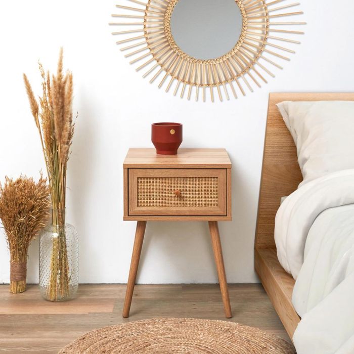 Home Deco Factory Mesita de Noche con Cajón Bali, Madera y Ratán, Estilo Balinés, 39x39x55.4 cm 4 Home Deco Factory Mesita de Noche con Cajón Bali, Madera y Ratán, Estilo Balinés, 39x39x55.4 cm 4