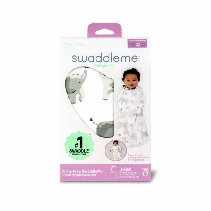 Ingenuity ING0074451999183 Saco de dormir Bebé Elefante Entretiempo TOG 1 Ajustable 3-6 meses Oeko-Tex 1