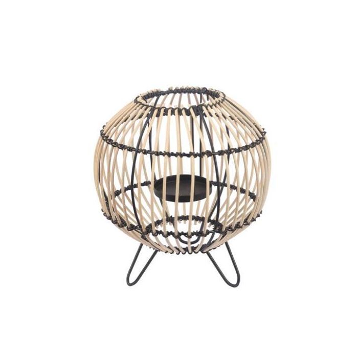 DKD Home Decor Portavela Urban de Metal y Ratán Blanco Marrón 22 x 23 x 22 cm (4 Unidades)