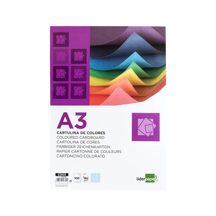 Liderpapel Cartulina A3 180g/m2 Celeste Paquete de 100 Hojas 1