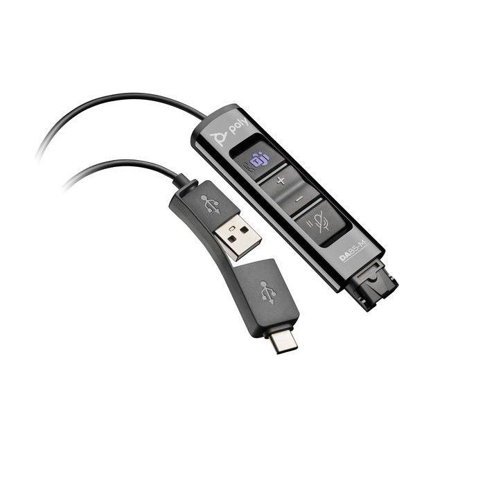 Poly DA Adaptador Digital USB-A / USB-C para Auriculares QD con Integración Microsoft Teams y Calidad de Llamada Profesional