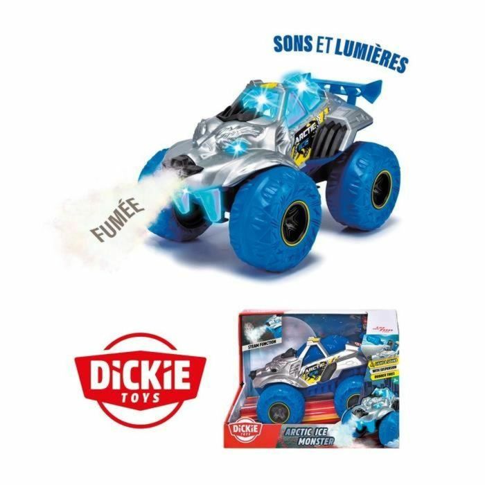 Dickie - Monster Arctic Ice - Vehículo 25cm - Función humo - Sonidos y luces