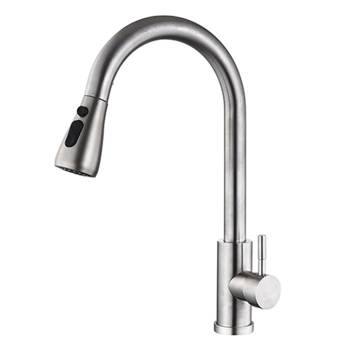 Grifo Monomando Fontastock Gris Acero Inoxidable Cerámico Forma de C