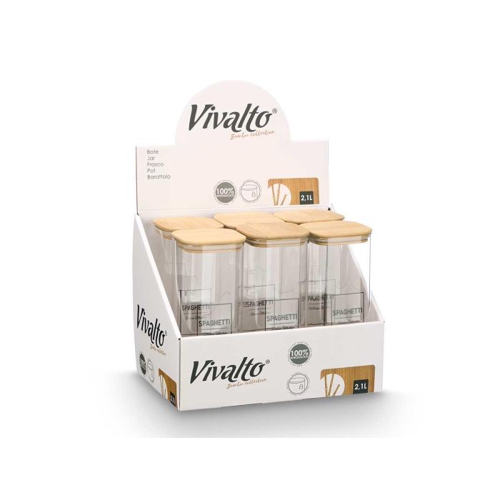 Tarro Borosilicato Tapa Bambu Spaghetti 2,1L Vivalto 10X25CM (12 Unidades) 1 Tarro Borosilicato Tapa Bambu Spaghetti 2,1L Vivalto 10X25CM (12 Unidades) 1