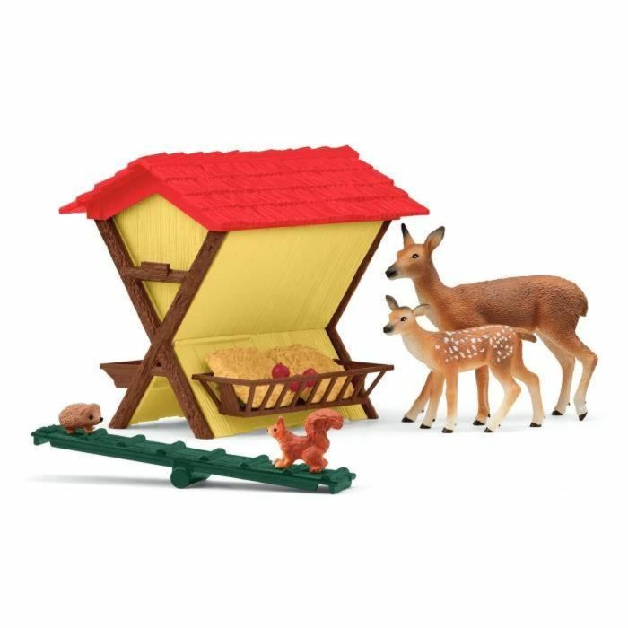 Schleich 42658 Cabaña para Animales del Bosque con Cierva, Cervatillo, Ardilla y Erizo, Juguete para Niños a partir de 3 Años 3