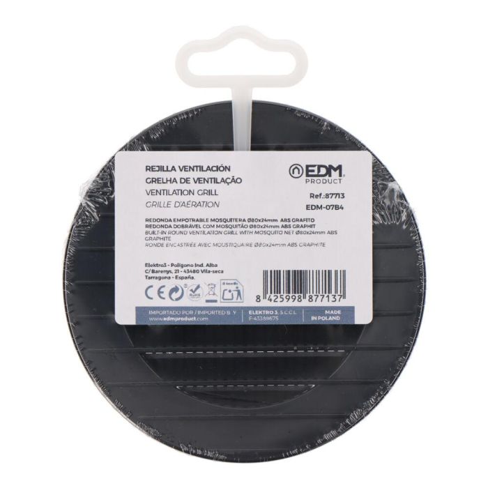 Edm Rejilla ventilación empotrable ø80mm ABS gris antracita con mosquitera 2