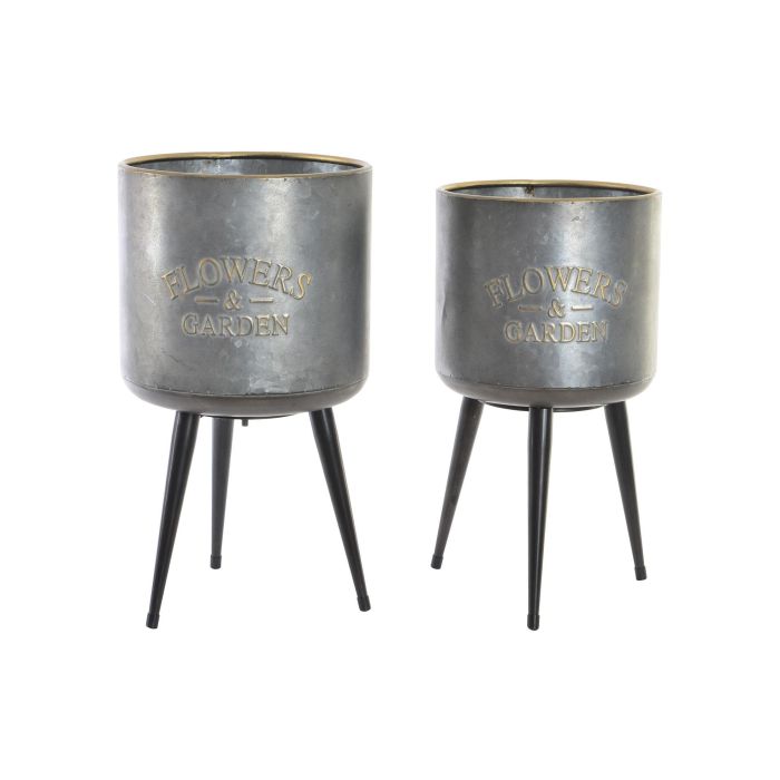 DKD Home Decor Macetero Loft de Metal, Set de 2 Macetas en Colores Gris y Negro, Diseño Desmontable 25 x 25 x 46 cm