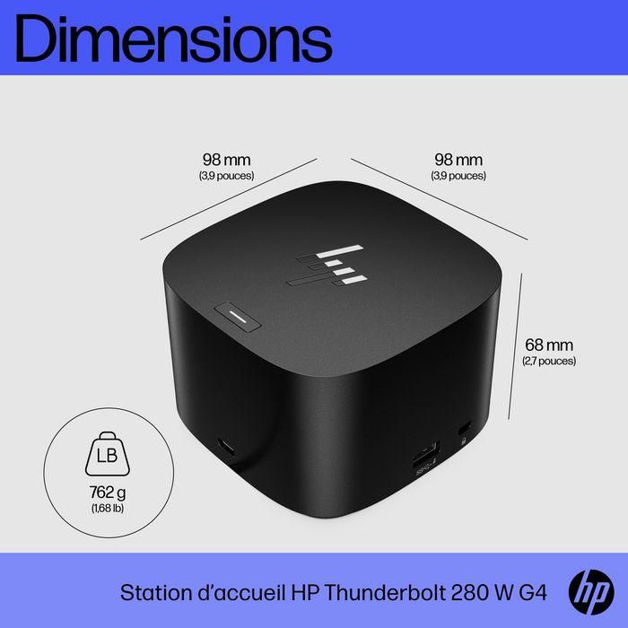 HP Thunderbolt Dock 280W G4 con Cable Combo - Base de Conexión USB-C Thunderbolt 4 para Múltiples Sistemas Operativos y hasta Cuatro Pantallas 4K 11