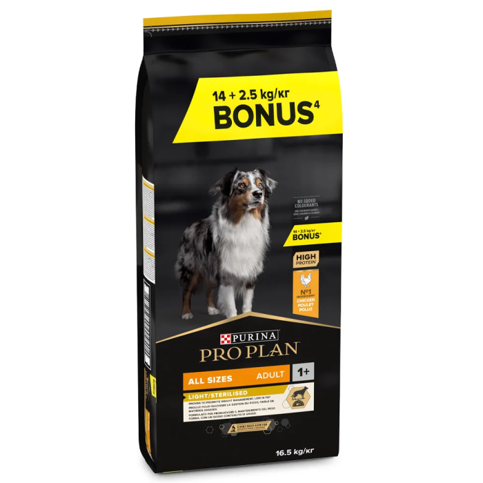 Pro Plan All Adult Light-Stzed, pienso para perros adultos control de peso, 14 + 2.5 kg