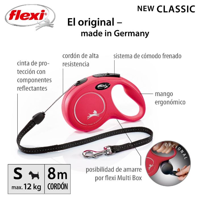 Flexi Correa Retráctil de Cordón New Classic Talla S para Perros, 8 Metros de Longitud, Color Rojo - Fabricada en Plástico y Nylon Duradero 3