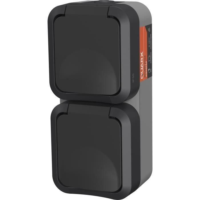 QUARX AUC1695830543440 Toma de Corriente Doble Aqua Pro Exterior Vertical IP55 250V 16A 3