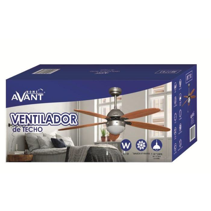 AVANT Ventilador de Techo Gris con Madera 132 cm 60W 5 Aspas con Lámpara
