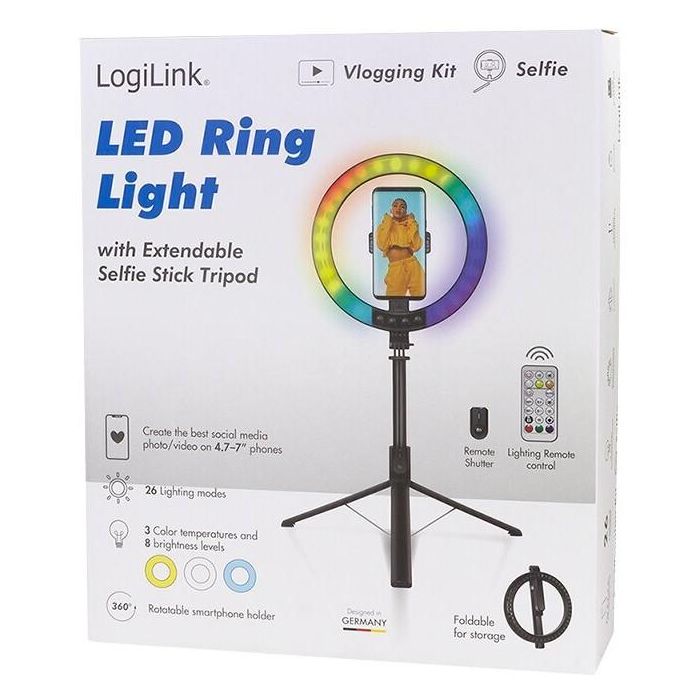 Logilink Smartphone-Ringlicht m.Selfie-Stick-Stativ.DM 20cm 5