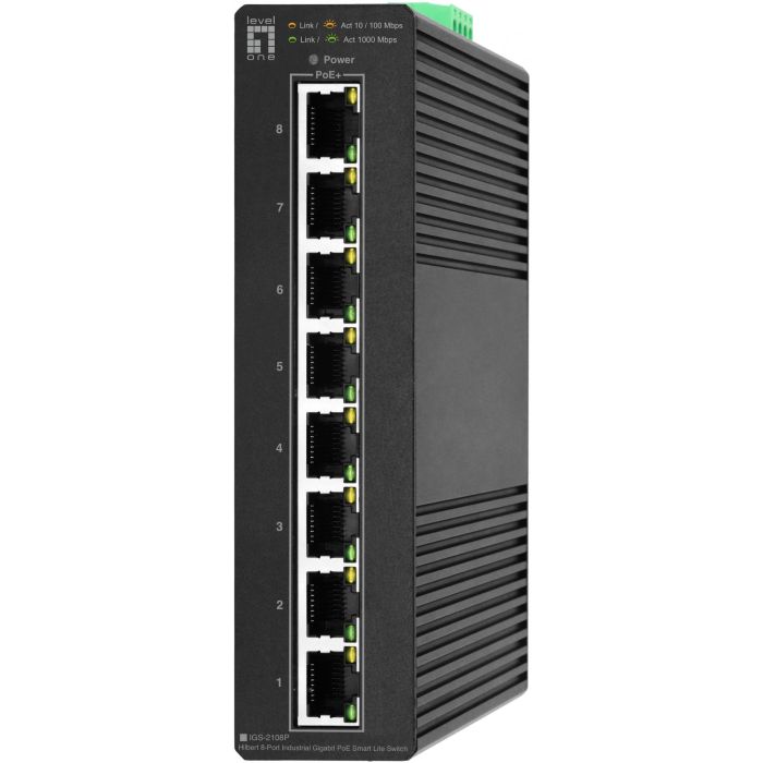LevelOne IGS-2108P Switch Gestionado 8xPuertos Gigabit Ethernet PoE Negro para Redes Industriales