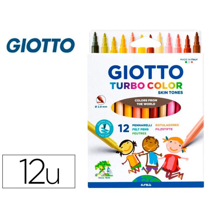 Rotulador Giotto Turbo Color Skin Tones Lavable Punta Bloqueada Caja De 12 Colores Surtidos