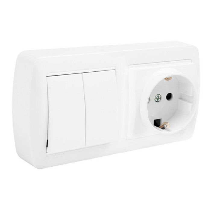 Solera Base 2p+t tipo f bipolar con t/tl, doble conmutador y con obturador, superficie mural 148x72x42mm, blanco 0 Solera Base 2p+t tipo f bipolar con t/tl, doble conmutador y con obturador, superficie mural 148x72x42mm, blanco 0