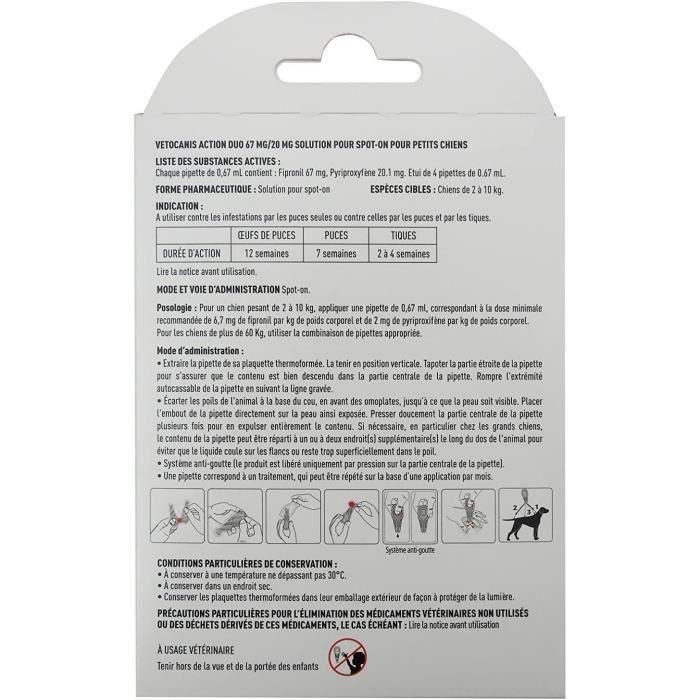 Pipetas - VETOCANIS - x4 Pipetas Duo Antipulgas y Garrapatas 67mg/20mg para Perros Pequeños 2 Pipetas - VETOCANIS - x4 Pipetas Duo Antipulgas y Garrapatas 67mg/20mg para Perros Pequeños 2