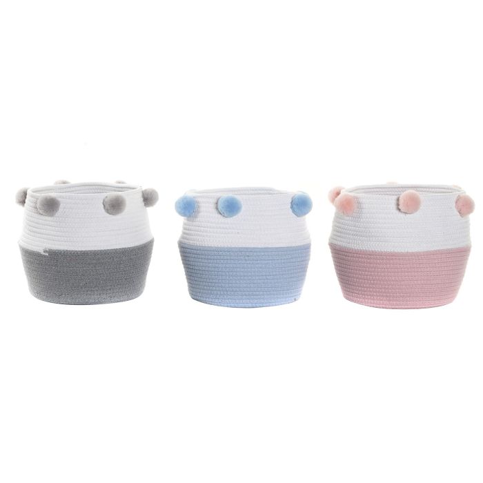 DKD Home Decor Cesta Basicos, Set de 3 Unidades, Azul Celeste, Gris, Rosa Palo, Algodon con Pompon, 30 x 26 x 30 cm 0 DKD Home Decor Cesta Basicos, Set de 3 Unidades, Azul Celeste, Gris, Rosa Palo, Algodon con Pompon, 30 x 26 x 30 cm 0