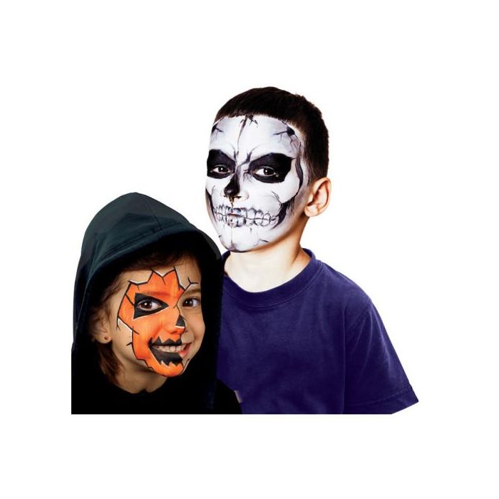 Alpino DL000107 Pintura para Cara y Cuerpo Set Maquillaje Horror Multicolor con 6 Barritas 5gr, Lápiz, Pincel y Tatuajes Brillantes, Apto Infantil y Adulto, Lavable 1