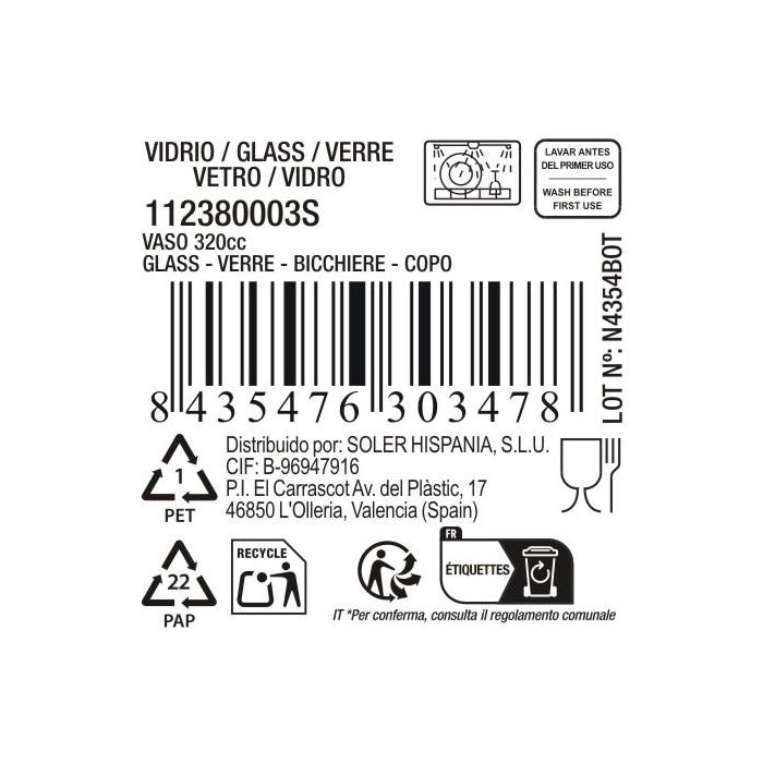 La Mediterranea Vaso 320 ml "Tirso Bands" Md Ø8.5x9.45 cm (48 Unidades)