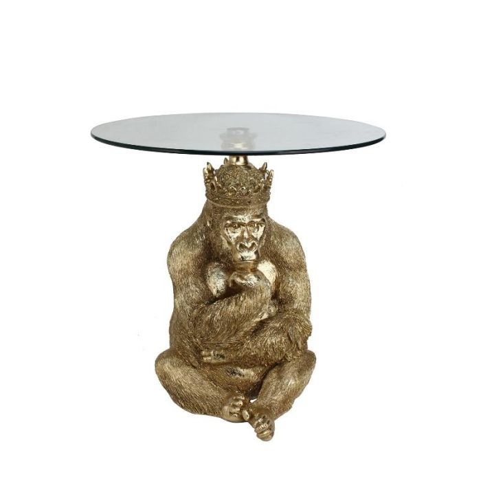 DKD Home Decor Mesita Auxiliar Colonial Dorado Resina y Cristal 60 x 59 x 60 cm