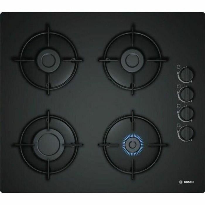 BOSCH POP6B6B10 Cocina de gas - 4 chimeneas - 7400W - L56 x D48cm - Revestimiento de vidrio templado - Negro