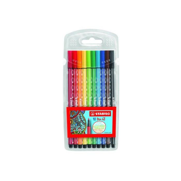 Stabilo Rotuladores Pen 68 C-Surtidos, Estuche Plástico, 10 Unidades