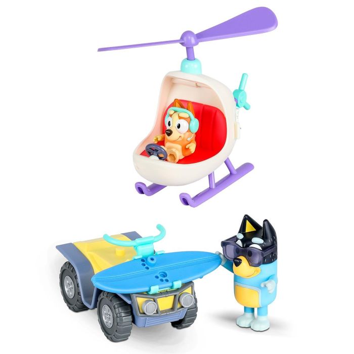 Vehiculo bluey quad o helicóptero con figura y accesorios - modelos surtidos