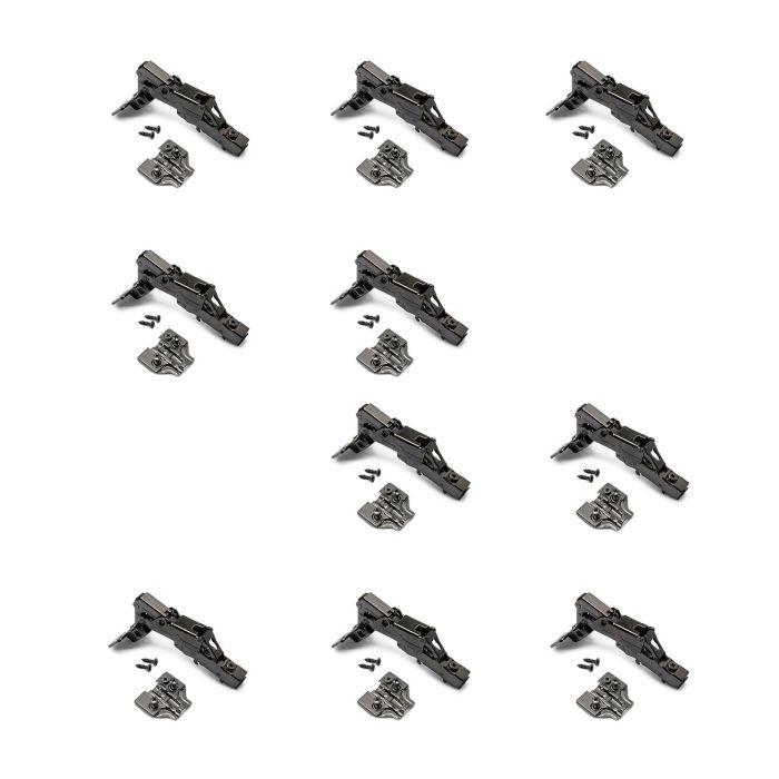 Emuca Lote de 10 bisagras rectas X91 apertura 165 grados con cierre suave y suplementos Euro, Altura 0, Acero, Titanio