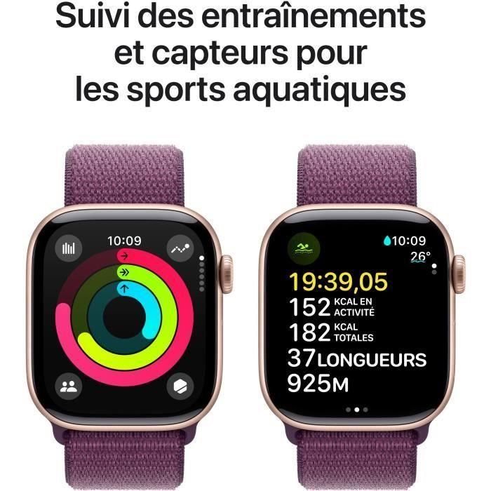 Apple Watch Series 10 GPS - 42 mm - Caja de aluminio en oro rosa - Correa deportiva color ciruela 3