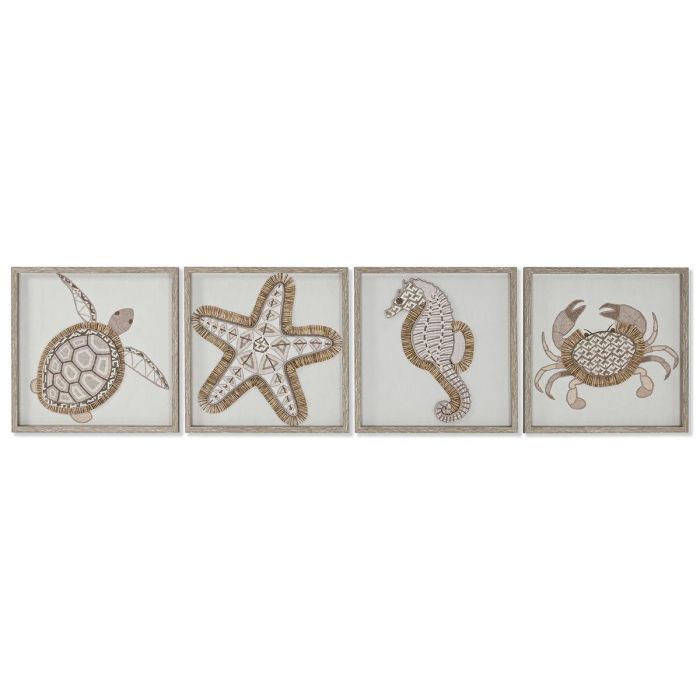 Cuadro Mediterraneo DKD Home Decor Natural Blanco 3 x 40 x 40 cm (4 Unidades)