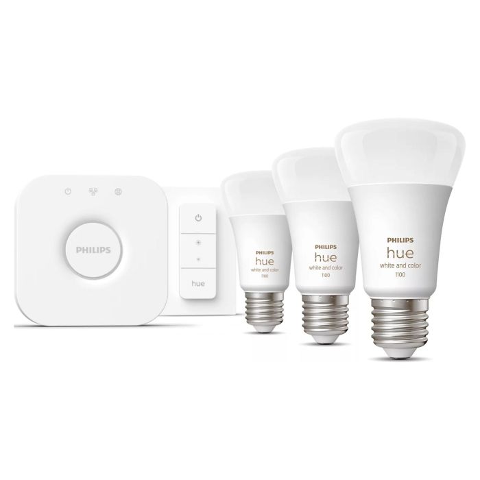 Philips Hue E27 3er Starter Set White & Color Ambiance Bombillas Inteligentes con Regulador de Intensidad, Bluetooth, 3uds Philips Hue E27 3er Starter Set White & Color Ambiance Bombillas Inteligentes con Regulador de Intensidad, Bluetooth, 3uds