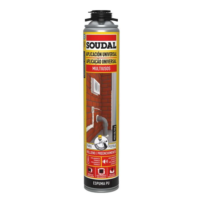 Soudal Espuma Expansiva de Poliuretano para Pistola, Aislamiento Térmico y Acústico, 750 ml, Interior/Exterior