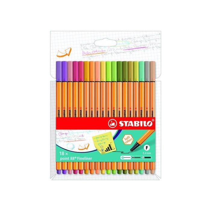 Rotulador Fibra Stabilo Point 88 Estuche De 18 (Colores Nuevos)