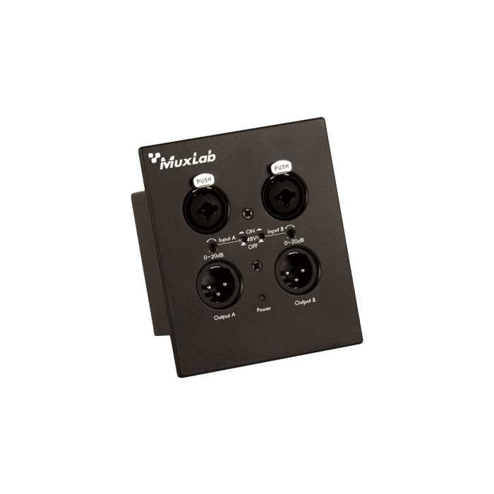 MUXLAB Wallplate XLR a Dante de 2 Canales PoE Negro