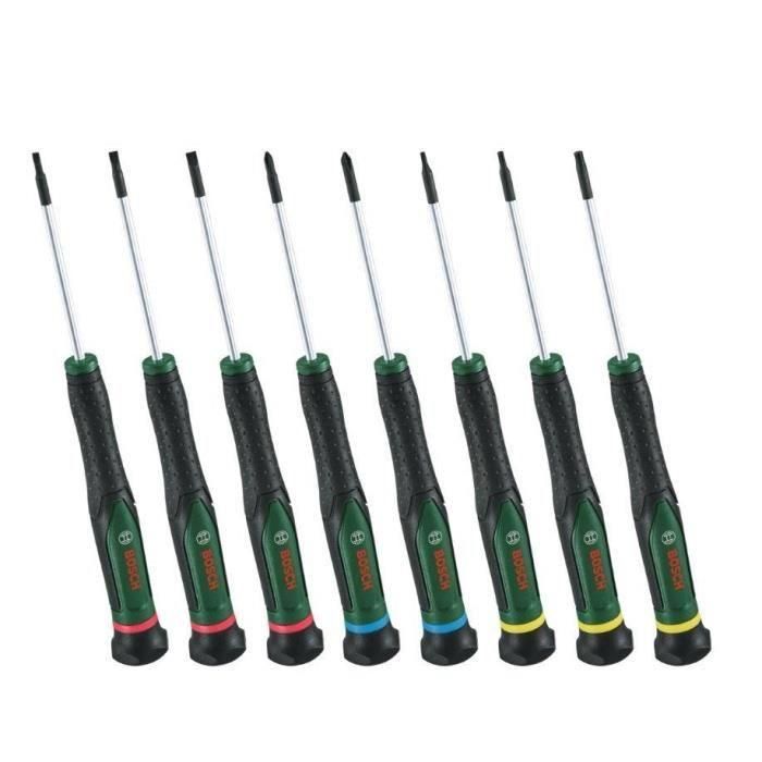 Juego de destornilladores Bosch de 8 piezas (para bricolaje/modelismo/manualidades, puntas precisas y magnéticas PH/TX/HEX/ranuradas) 1 Juego de destornilladores Bosch de 8 piezas (para bricolaje/modelismo/manualidades, puntas precisas y magnéticas PH/TX/HEX/ranuradas) 1