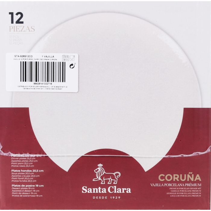Vajilla de porcelana Corunya 12 piezas color marfil - Santa Clara 1