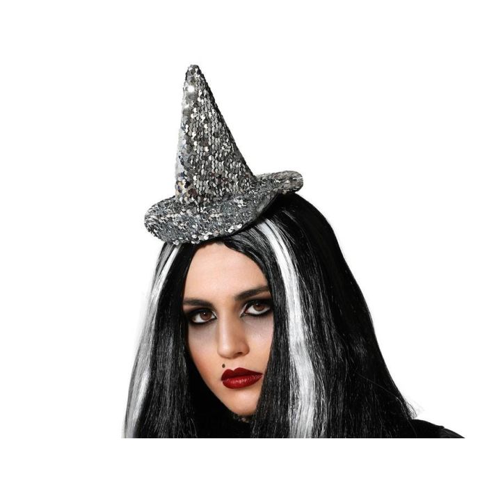 Diadema de Bruja Plata Brillante con Lentejuelas - Accesorio para Halloween y Fiestas de Fantasía