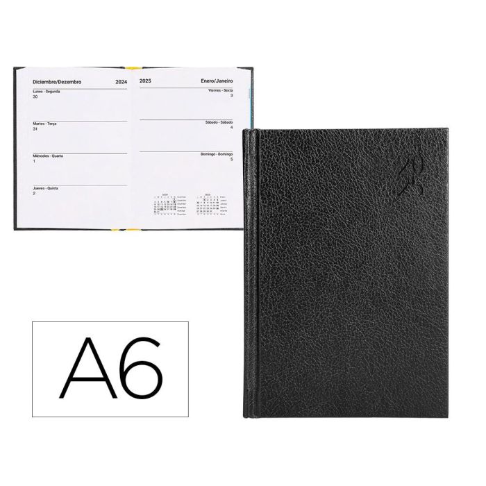 Agenda Encuadernada Liderpapel Corfu A6 2025 Dia Pagina Color Negro Papel 60 gr